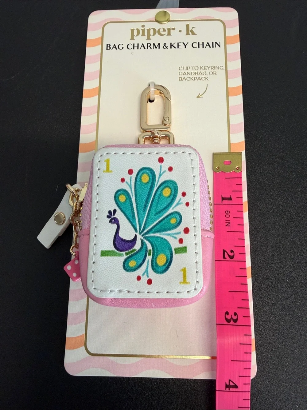 Piper K | Peacock Card Pink Coin Purse Bag Charm 🦚